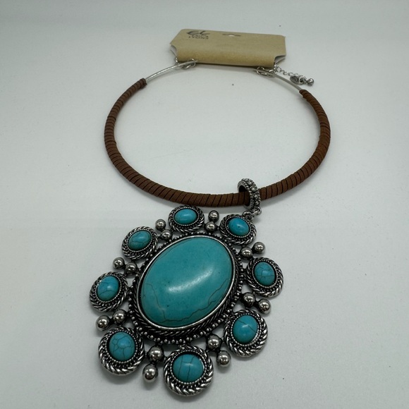 EL by Erica Lyons Turquoise Brown Leather Wrapped Collar Necklace - Picture 3 of 4